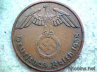 Germany Third Reich 1938 E 2 Reichspfenning,  Xf photo