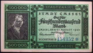 Cassel 1923 500,  000 Mark Green & Black Version Inflation Notgeld photo