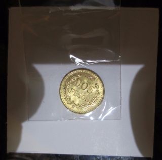 Bu 1945 Mexican Gold 2 Peso Coin photo