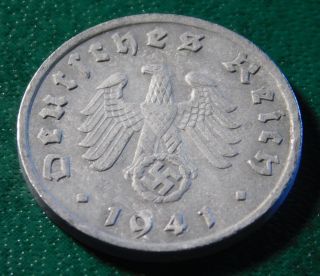 Reichspfennig 1941 G.  Nazi German Coin.  Germany.  Km 101.  Wwii.  N925 photo
