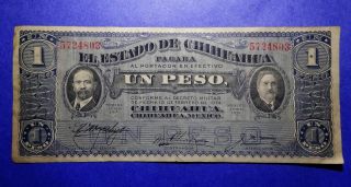 1914 Chihuahua Mexico Un One Peso Note Vf photo