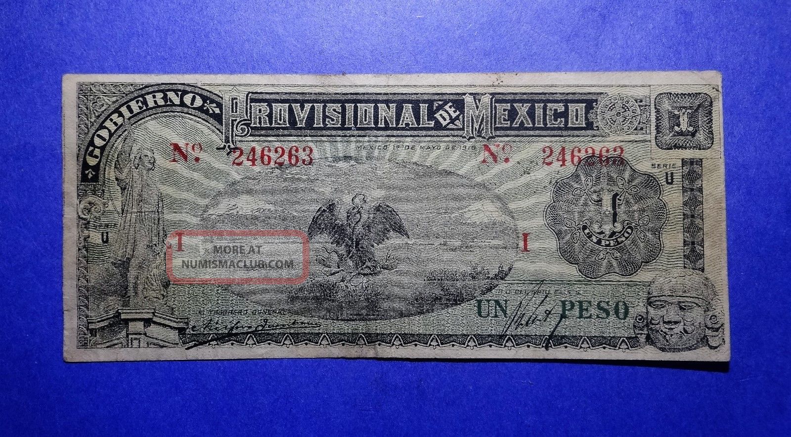 1916 Provisional Mexico Un One Peso Note