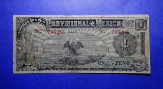 1916 Provisional Mexico Un One Peso Note photo