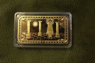 1 Troy Ounce 100 Mills.  999 Fine 24k Gold Clad Bullion Freemason Bar,  Ships Ww photo