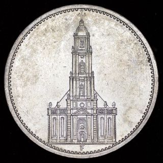 Ww2 German 5 Mark Silver Coin 1934 F Third Reich Potsdam Garrison Church Unc 270 photo