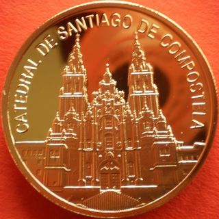 Spain Medal View Of Santiago De Compostela ' S Cathedral - Golden Clad Proof photo