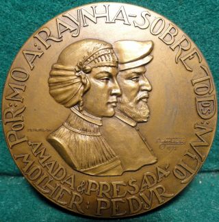 Kings D.  Catarina & D.  JoÃo Iii / Casa Da MisericÓrdia 69mm 1972 Bronze Medal photo