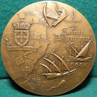 Caravels,  Portug.  Discoveries In Africa / Prince Henry 100mm 1960 Bronze Medal photo