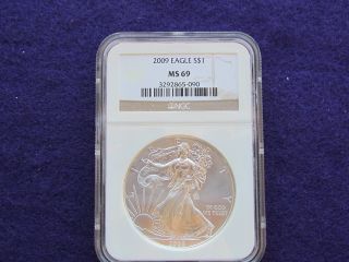2009 American Silver Eagle Ngc Ms - 69 Brown Label photo