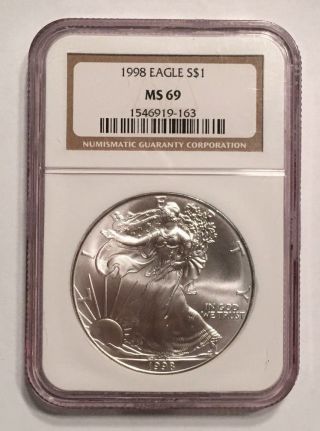 1998 1oz Silver American Eagle Ngc Ms69 photo
