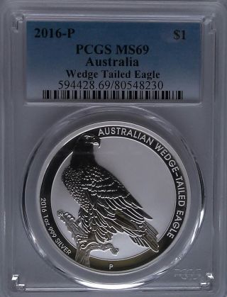 Pcgs 2016 - P Australia Wedge Tailed Eagle $1 Dollar Coin Ms69 Silver 1oz - Perth D photo