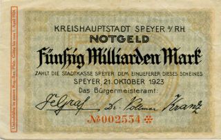 Germany 50 Billions Mark 1923 Speyer №002554 photo