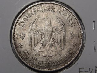 1934 A Silver Nazi Germany Third Reich 5 Mark Coin.  Potsdam.  29 photo