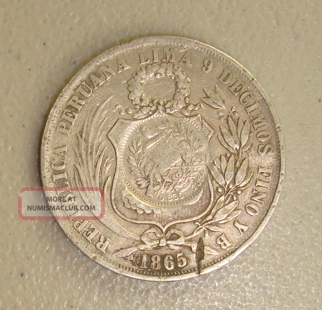1894 Guatemala Peso 1/2 Real Counterstamped On 1865yb Peru Silver Sol Vf North & Central America photo