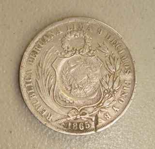 1894 Guatemala Peso 1/2 Real Counterstamped On 1865yb Peru Silver Sol Vf photo