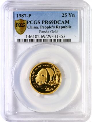 1987 - P 25y China Gold Panda 1/4 Oz Proof – Pcgs Pr69 photo