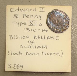 1307 - 27 Edward Ii Hammered Silver Penny,  Durham Bishop Kellawe F photo