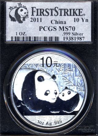 2011 1 Oz Silver Panda 10 Yn Ms70 Pcgs First Strike photo