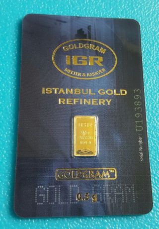 Istanbul Gold Refinery Igr.  5 Gram Goldgram Bar In Certificate Card 24k 99.  99 photo
