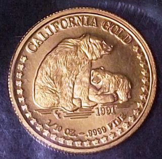 1991 California State Gold Bear And Cub - 1/10 Ounce Gold With Serial Number photo