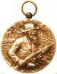 Older Man With The Rifle Splendid 1938 Antique Bronze Art Medal Pendant Exonumia photo 1