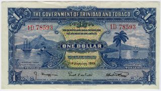 Trinidad And Tobago 1939 Issue $1 Dollar Scarce In Hi Grade Note Xf/au. photo