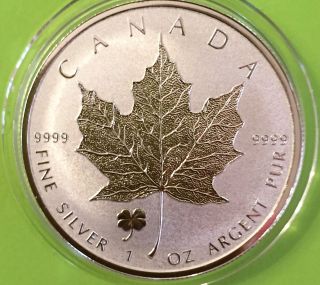 2016 1 Oz Silver Reverse Proof Canadian Maple Leaf Coin - Four Leaf Clover Privy photo