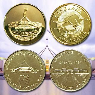 Australia: - 2 Different Parliament House Souvenir Medallions 1988 & C10 Adp5436 photo