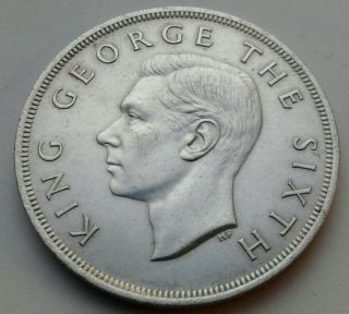 Zealand 1 Crown 1949.  Km 22.  One Silver Dollar Coin.  Tern Leaf.  George Vi. photo