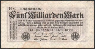 German 5 Billion Mark Reichsbanknote 1923 Series: 16ac - 