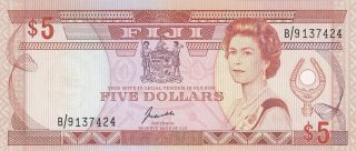 Fiji 5 Dollars Banknote 1989 Unc (p91a) photo