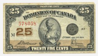 1923 Dominion Of Canada 25 Cents Bank Note Mccavour/saunders Crisp Vf/xf photo