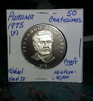 Unc Proof Panama 1975 C/nickel 50 Cent Km 38 Look & Bid Or Buy It Now photo