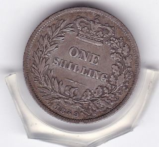 1859 Queen Victoria Sterling Silver Shilling British Coin photo