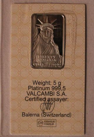 5 Gram Platinum Bar - Pamp Suisse Statue Of Liberty (in Assay) photo
