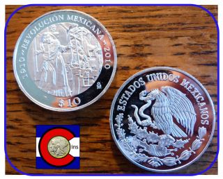 1910 - 2010 Mexican Revolution Centennial Silver Proof 2 Oz 10 Peso Coin - Adelita photo