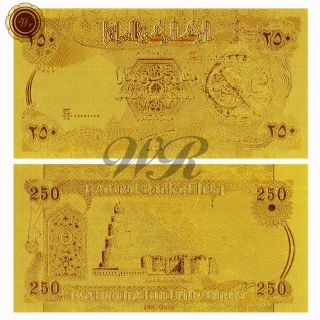 Iraq Paper Note 250 Dinars Real 24kt Gold Banknote Note Gift In Sleeve photo