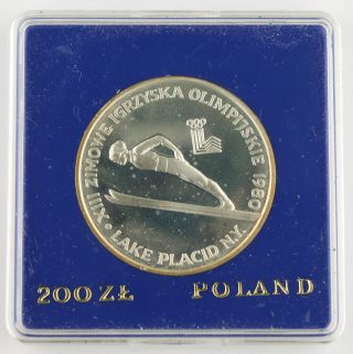 Poland 1980 Winter Olympics 200 Zlotych Proof Silver Coin - Without Torch Variety photo