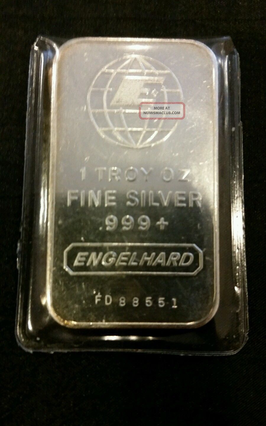 1 Troy Oz Engelhard.  999,  Fine Silver Bar Small E Serial Fd 88551 Bars & Rounds photo