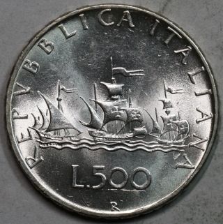 1964 Medieval Lady & Columbus Ships Bu Italy Silver 500 Lire Coin (16032307r) photo