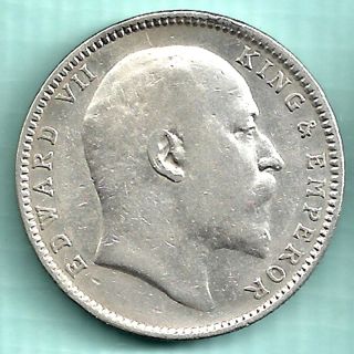 British India - 1907 - King Edward Vii - One Rupee - Rare Variety Silver Coin photo