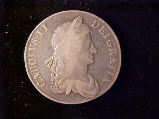 Charles Ii One Crown 1663 First Year Of Issue Vg,  All Details Very Clear photo