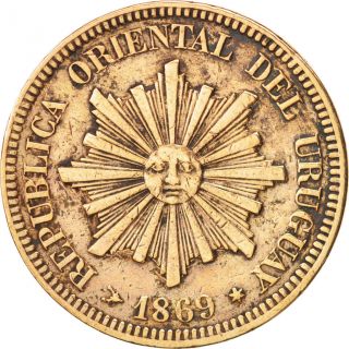 [ 17269] Uruguay,  2 Centesimos,  1869,  Birmingham,  Vf,  Bronze,  Km:12 photo