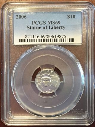 2006 1/10oz $10 American Platinum Eagle Ms69 Statute Of Liberty Pcgs Blue Label photo