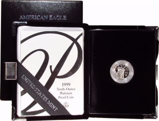 1999 American Platinum Eagle 1/10 Oz Cameo Proof W Box & Cert photo