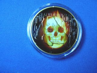 China - Burning_panda Skull - Silver Coin - 10 Yaun 2015 - Black Ruthenium_24kt G &color photo