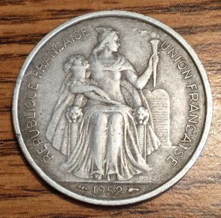 1952 Caledonia 5 Francs Kagu Bird Aluminum Coin - French Overseas Territory photo