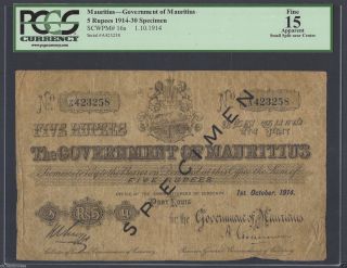 Mauritius - Government Of Mauritius 5 Rupees 1 - 10 - 1914 P16s Specimen Fine photo