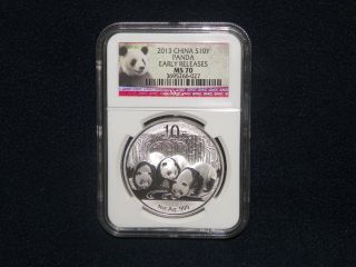 2013 China 10y Ngc Ms70 1 Oz Silver Panda Early Releases 