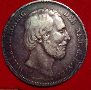 1870 Netherlands 2 1/2 Gulden Coin With Perfect Silver Patina photo